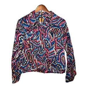 Ruby Rd Jacket Womens 16 Vibrant Bold Multi Color  Paisley Ikat Print Button Up